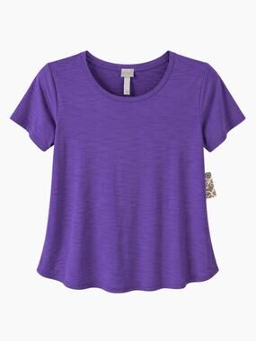 Bealls One World Purple Slub Knit Top M with Beaded Fringe Scarf Detail NWT